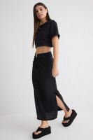 Trendyol Black Waist Buckle Detailed Flowy Fabric Midi Length Woven Skirt