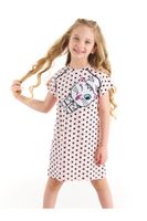 Denokids White Cat Girl's Polka Dot Pink Summer Dress