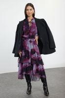Trendyol Plum Shawl Pattern Skater Ruffle Midi Woven Winter Dress