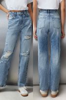 Trendyol Blue More Sustainable Ripped High Waist Straight Jeans