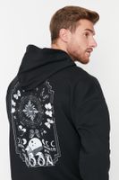 Trendyol Black Oversize/Wide Cut Hooded Space Printed Fleece/Warm Sweatshirt