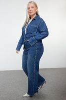 Trendyol Curve Blue High Waist Trouser Wide Leg Plus Size Jeans