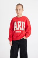 DEFACTO Girl's Red Relax Fit Crew Neck Printed School Sweatshirt