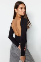 Trendyol Black Deep Backless Fitted Cotton Stretchy Knitted Blouse