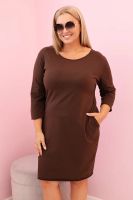 Kesi Włoski Sukienka damska Plus Size z bawełną o prostym kroju i rękawem 3/4 brązowa