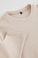 Trendyol Stone Regular/Normal Cut Long Sleeve Basic Textured 100% Cotton T-Shirt