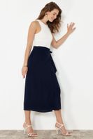 Trendyol Navy Blue Tied Double Breasted Closure Viscose Fabric Maxi Length Woven Skirt