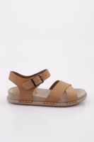 DGN P31 Women's Cross Strap Sandals Genuine Leather Beige Nubuck