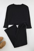 Trendyol Black Ribbed Knitted Pajama Set