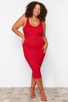 Trendyol Curve Red Bodycon Slim Midi Knitwear Dress