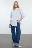 Trendyol Light Blue Stone Detailed Oversize Woven Shirt