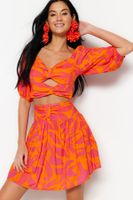 Trendyol Floral Pattern Woven Cut Out/Window Blouse and Skirt Set