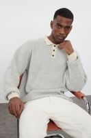 Trendyol Stone Casual Regular Polo Neck Textured Knitwear Sweater