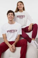 Trendyol Men's Ecru - Claret Red Regular Fit Knitted Couple 100% Cotton Pajama Set