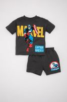 DEFACTO Baby Boy 2-Piece Set Marvel Comics Combed Cotton Short Sleeve T-Shirt Top Elastic Waist Short Shorts Bottom