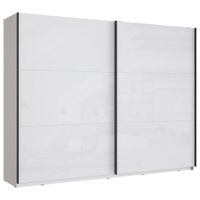 home24 SKRIŇA S POS. DVER. – HOR.VED, biela, biela s vysokým leskom, 269,9/209,7/61,2 cm