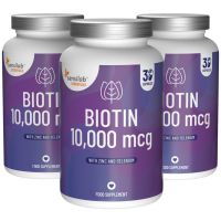 Essentials Biotin 10.000 mcg (90 Kapseln - 3 Monatspaket) - Angereichert mit Zink und Selen. Beauty-Komplex für Haare, Haut und Nägel | Sensilab