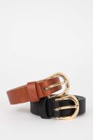 DEFACTO Woman Oval Buckle Faux Leather Dual Classic Belt