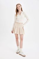 DEFACTO Cool Pleated Normal Waist Basic Plain Gabardine Mini Skirt