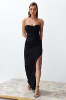 Trendyol Black Form-fitting Corset Detailed Woven Wedding/Nupture Long Evening Evening Dress