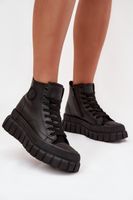 Boto Zateplené Vysoké Tenisky Dámské Na Platformě S Zipem Černé Sarira