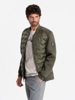 Ombre Men's quilted bomber jacket - dark olive green