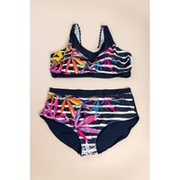 Plus Size Zweiteiliger Badeanzug Mit Print, Blau