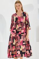 Bigdart Women's Fuchsia Black Patterned Short Sleeve Viscose Dress 1959