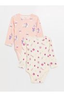 LC Waikiki Crew Neck Long Sleeve Printed Baby Girl Snap-On Bodysuit 2-Piece