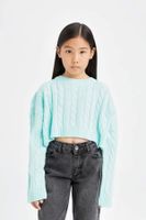 DEFACTO Girl Crop Crew Neck Hair Knitted Sweater