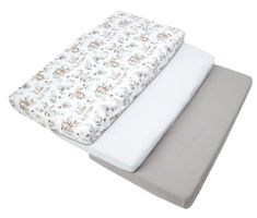 Medi Partners 3 – Pak – Fitted sheet for bed 120x60 – cotton – Deer in leaves – White – Gray