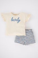 DEFACTO Baby Girl Slogan Printed Short Sleeve T-Shirt Shorts Set of 2