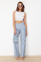 Trendyol Blue Striped High Waist Extra Wide Leg Palazzo Jeans