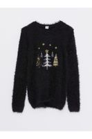 LC Waikiki Crew Neck Sequin Embroidered Long Sleeve Girls Knitwear Sweater