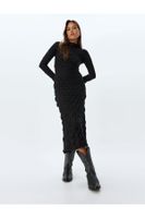 Koton Textured Long Pencil Dress Long Sleeve Stand Collar Slim Fit