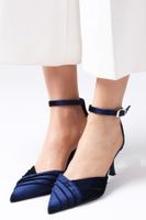 Mio Gusto Dina Navy Blue Color Velor Fabric Women's Heeled Shoes.