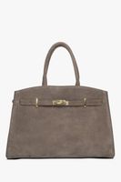 Estro: Elegancka szarobeżowa torebka typu tote z włoskiego weluru naturalnego Premium