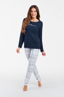 Glamour women's pajamas, long sleeves, long pants - navy blue/print