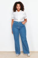 Trendyol Curve Dark Blue Striped Wide Cut Jeans