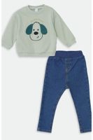 LC Waikiki LCW baby Crew Neck Long Sleeve Printed Baby Boy Sweatshirt and Trousers 2-Piece Set