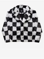 Black and white women's plaid winter jacket made of faux fur VANS Natash - Women