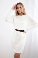 Sweater with wide belt ecru