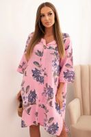 Kesi Włoski Women's cotton dress with a floral pattern and 3/4 sleeves light pink