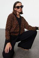 Trendyol Black Soft Texture Leopard Patterned Knitwear Cardigan