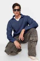 Trendyol Indigo Casual Unisex Regular Fit Polo Collar Non-Pilling Knitwear Sweater