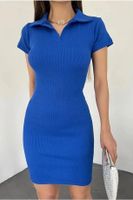 35605 Dewberry Polo Neck Dress with Short Sleeves-SAKS BLUE