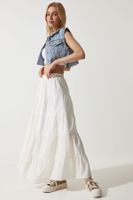 Happiness İstanbul Woman's White Flounced Summer Loose Comfortable Skirt