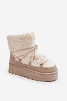 Women's lace-up snow boots with thick soles, beige Loso