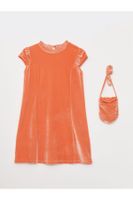 LC Waikiki Crew Neck Basic Short Sleeve Velvet Girl's Dress and Bag