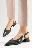 Mio Gusto Mystic Genuine Patent Leather Gray Color Open Back Women's Short Heeled Shoes